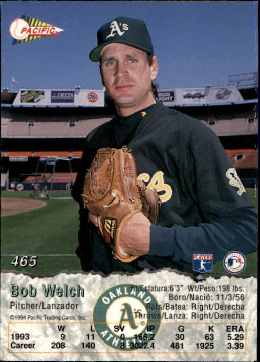 1994 Pacific #465 Bob Welch back image