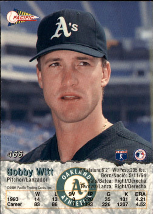 1994 Pacific #466 Bobby Witt back image