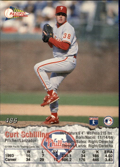 1994 Pacific #486 Curt Schilling back image