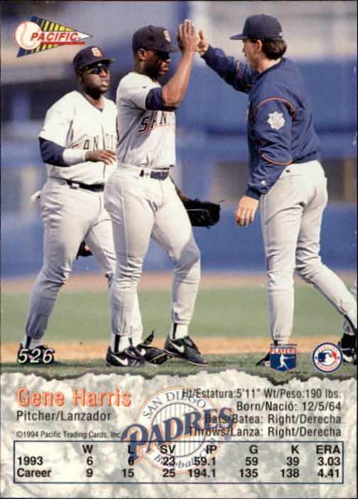 1994 Pacific #526 Gene Harris back image