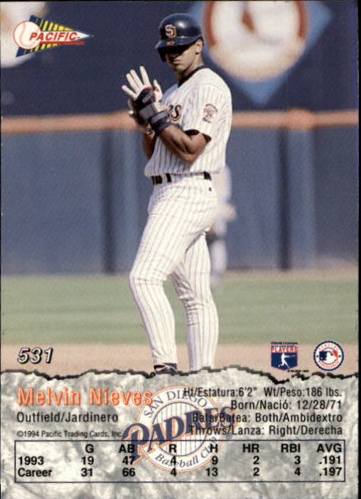 1994 Pacific #531 Melvin Nieves back image