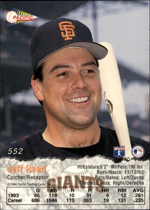 1994 Pacific #552 Jeff Reed back image