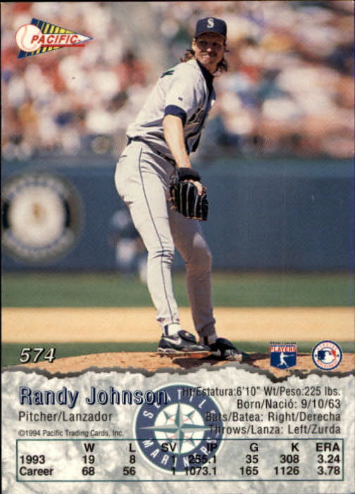 1994 Pacific #574 Randy Johnson back image