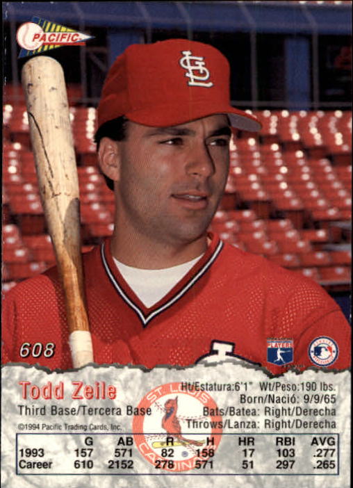 1994 Pacific #608 Todd Zeile back image