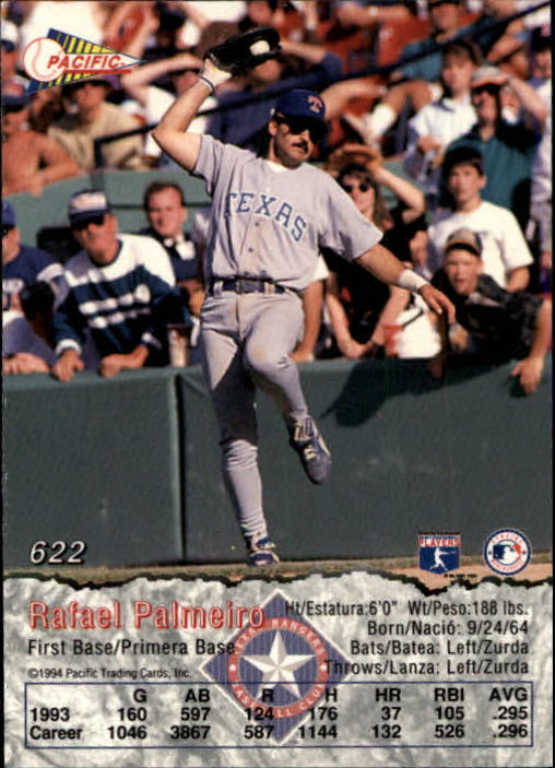1994 Pacific #622 Rafael Palmeiro back image