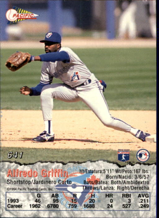 1994 Pacific #641 Alfredo Griffin back image