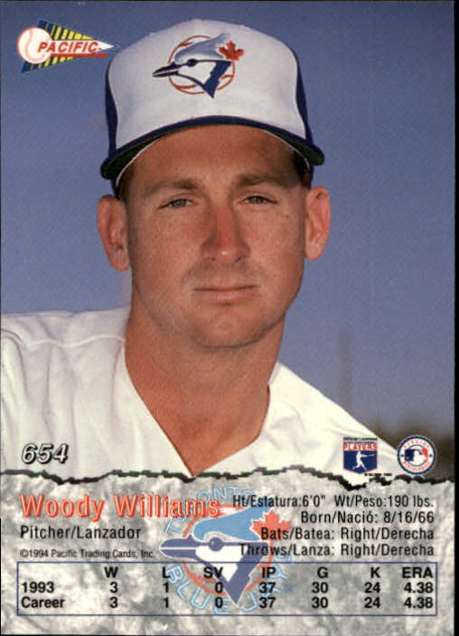 1994 Pacific #654 Woody Williams back image
