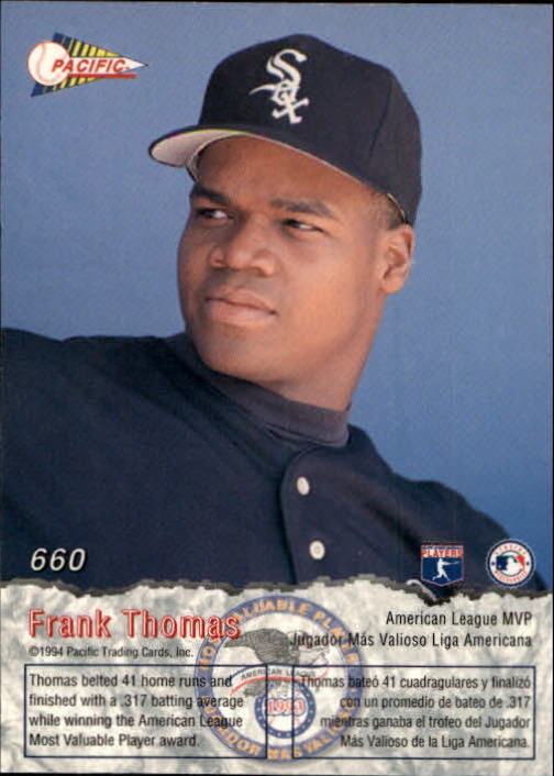 1994 Pacific #660 Frank Thomas MVP back image