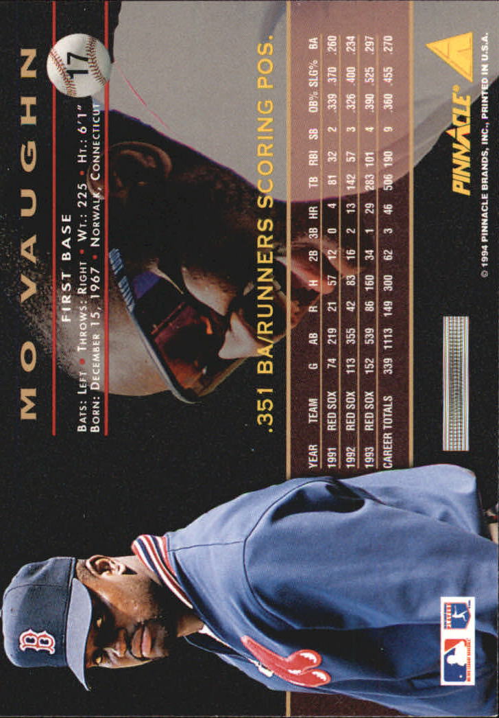 1994 Pinnacle #17 Mo Vaughn back image