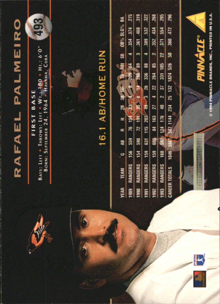 1994 Pinnacle #493 Rafael Palmeiro back image