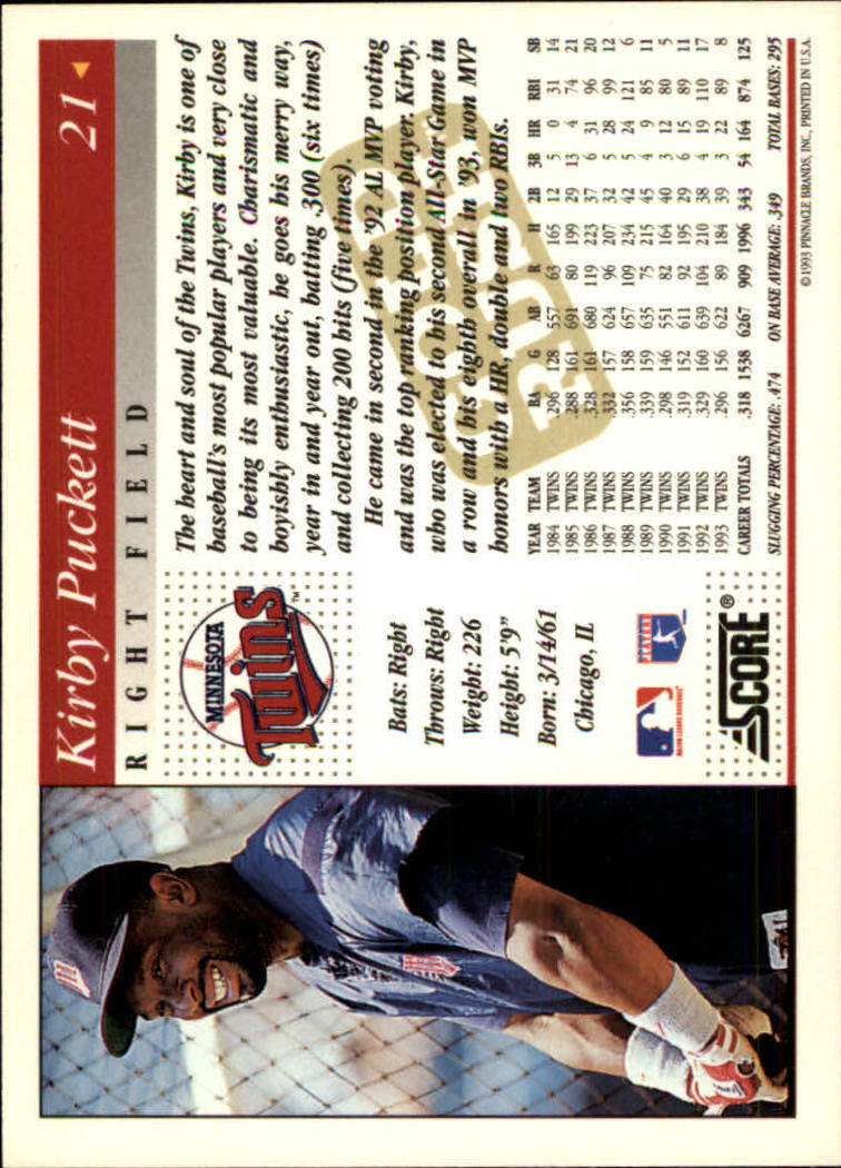 1994 Score Gold Rush #21 Kirby Puckett back image