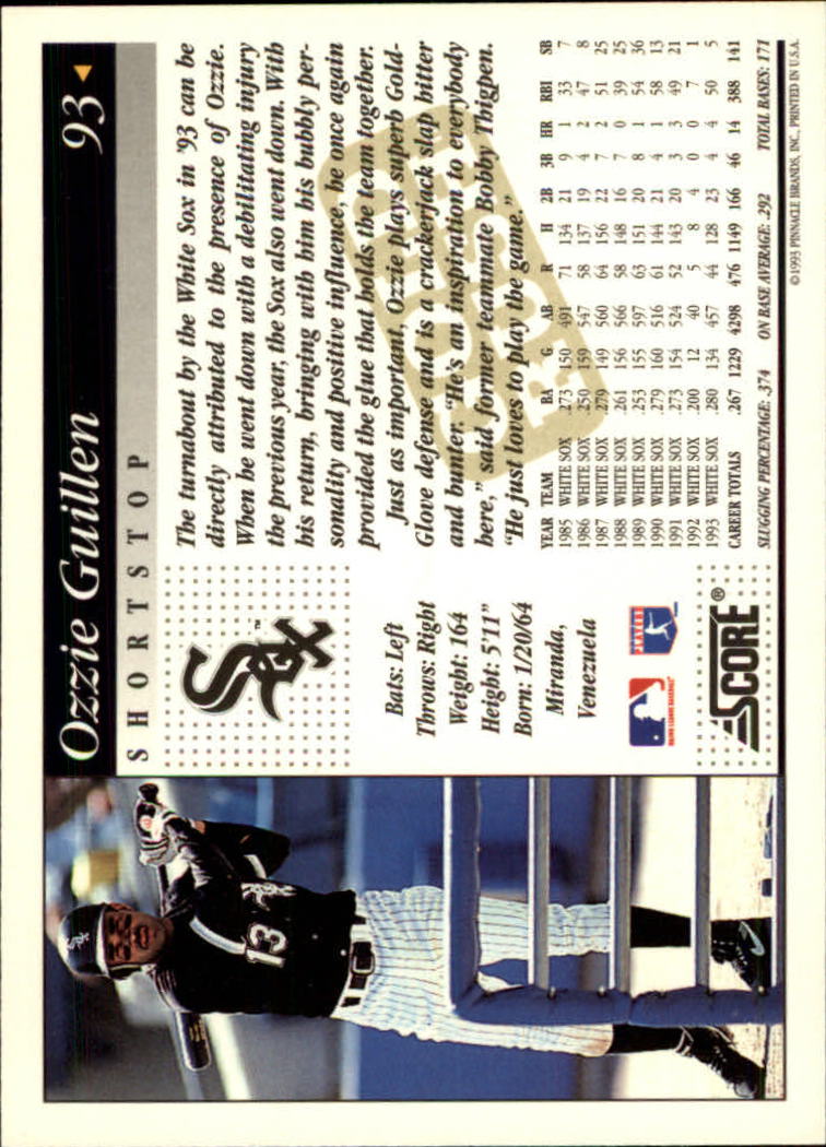 1994 Score Gold Rush #93 Ozzie Guillen back image