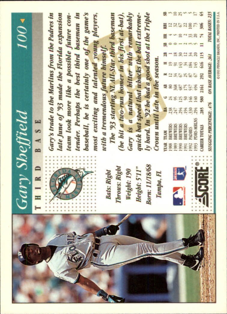 1994 Score Gold Rush #100 Gary Sheffield back image