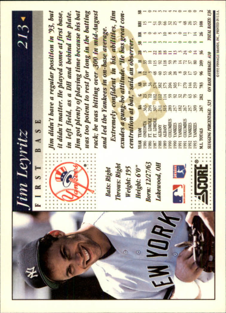 1994 Score Gold Rush #213 Jim Leyritz back image