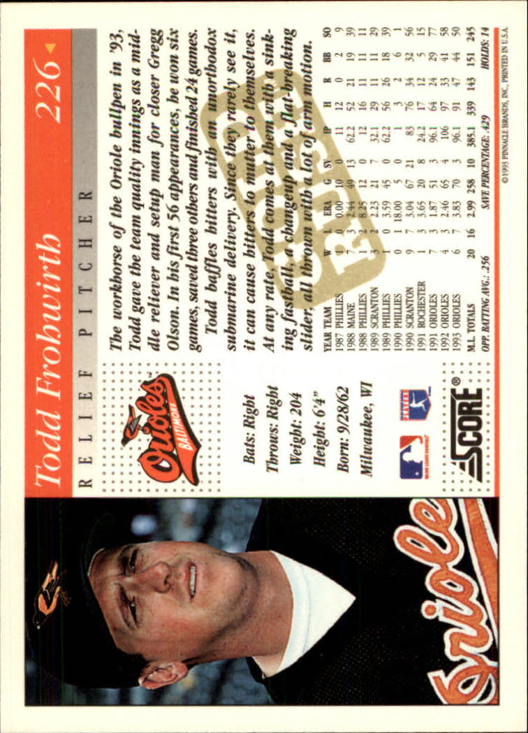 1994 Score Gold Rush #226 Todd Frohwirth back image