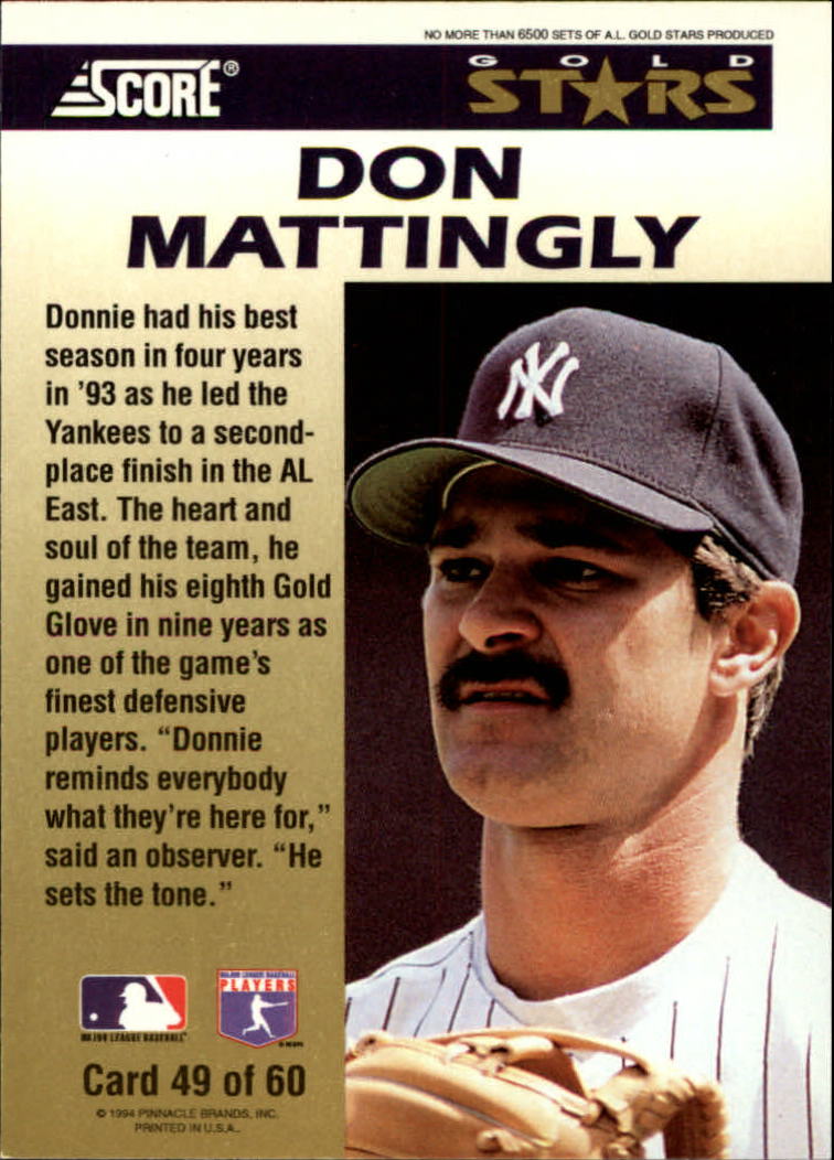 1994 Score Gold Stars #49 Don Mattingly back image