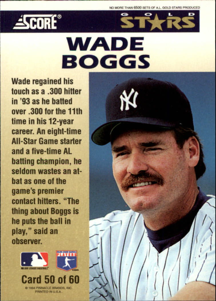 1994 Score Gold Stars #50 Wade Boggs back image