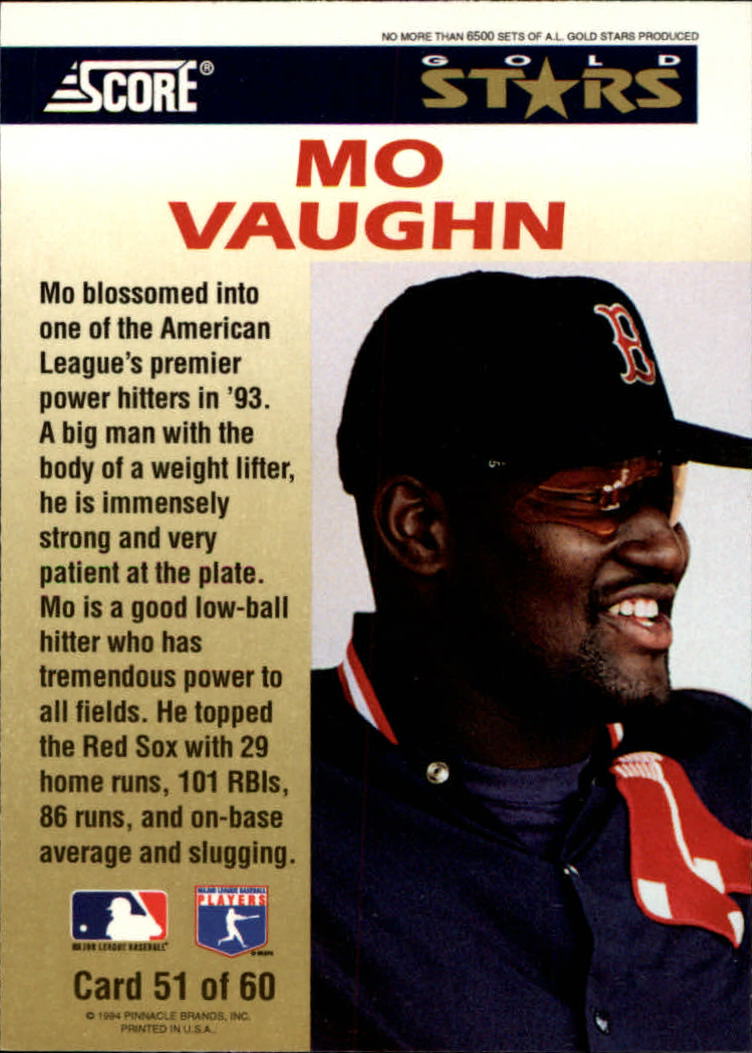 1994 Score Gold Stars #51 Mo Vaughn back image