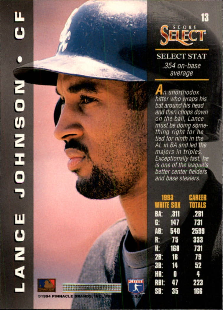 1994 Select #13 Lance Johnson back image