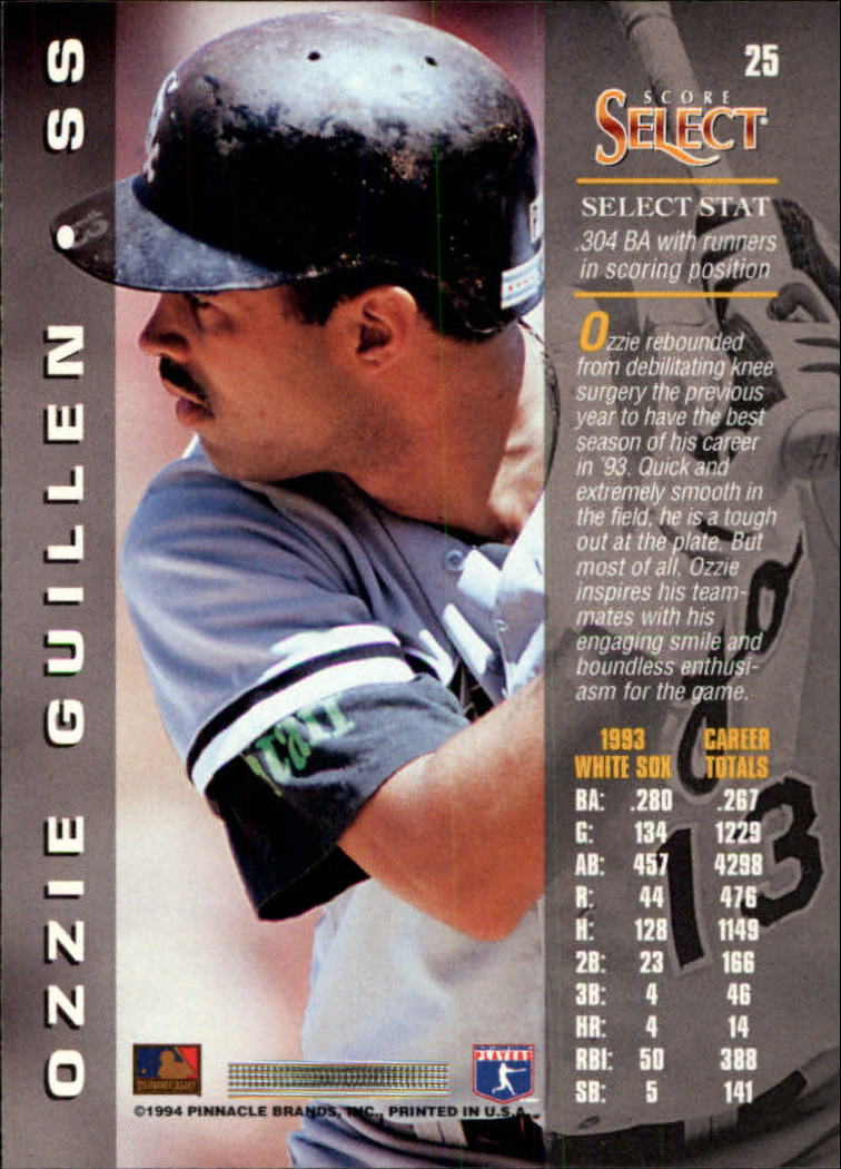 1994 Select #25 Ozzie Guillen back image