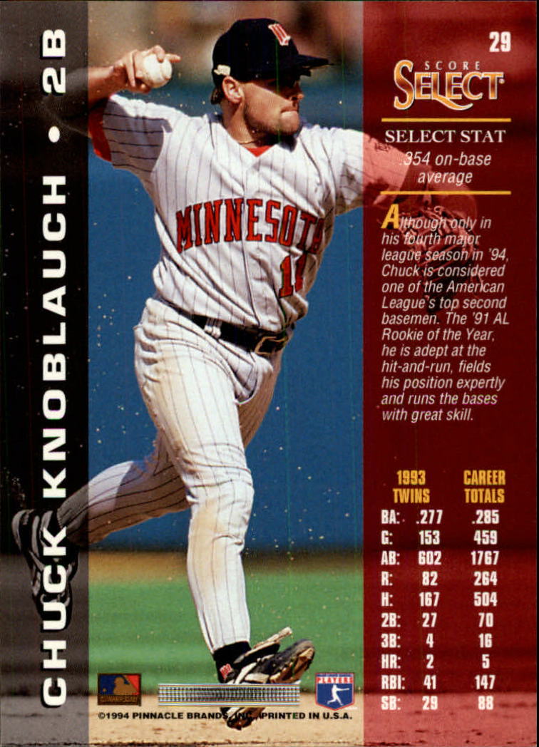 1994 Select #29 Chuck Knoblauch back image