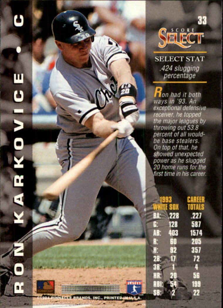 1994 Select #33 Ron Karkovice back image