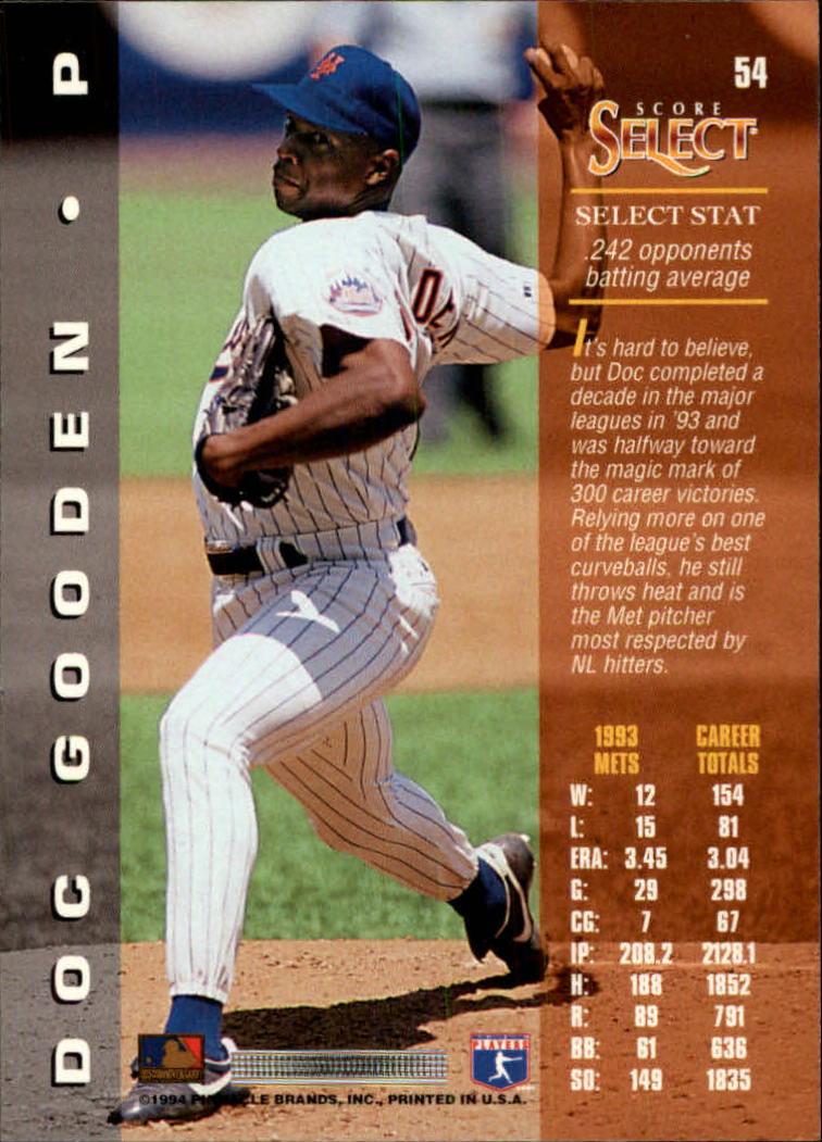 1994 Select #54 Dwight Gooden back image