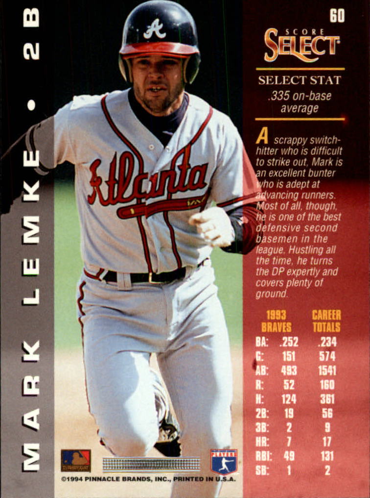 1989 Upper Deck #19 Mark Lemke VG RC Rookie Atlanta Braves
