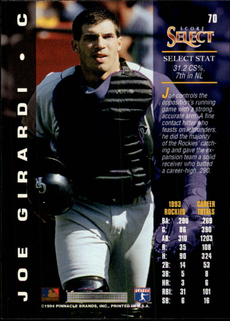 1994 Select #70 Joe Girardi back image