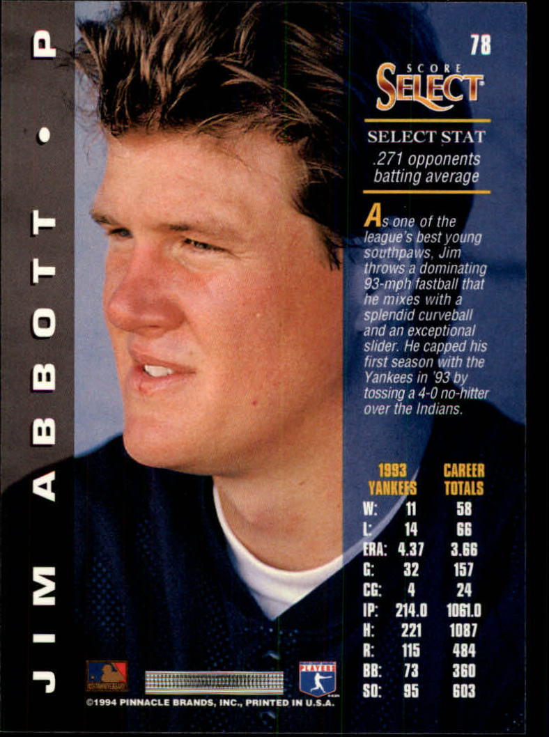 1994 Select #78 Jim Abbott back image
