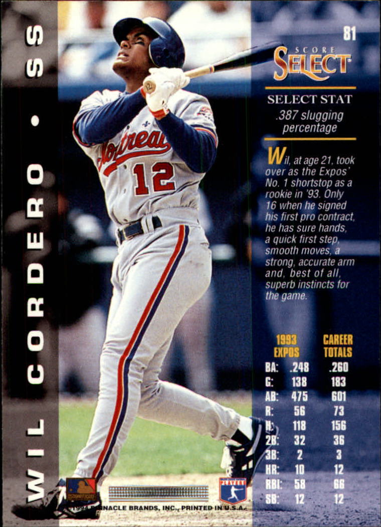 1994 Select #81 Wil Cordero back image