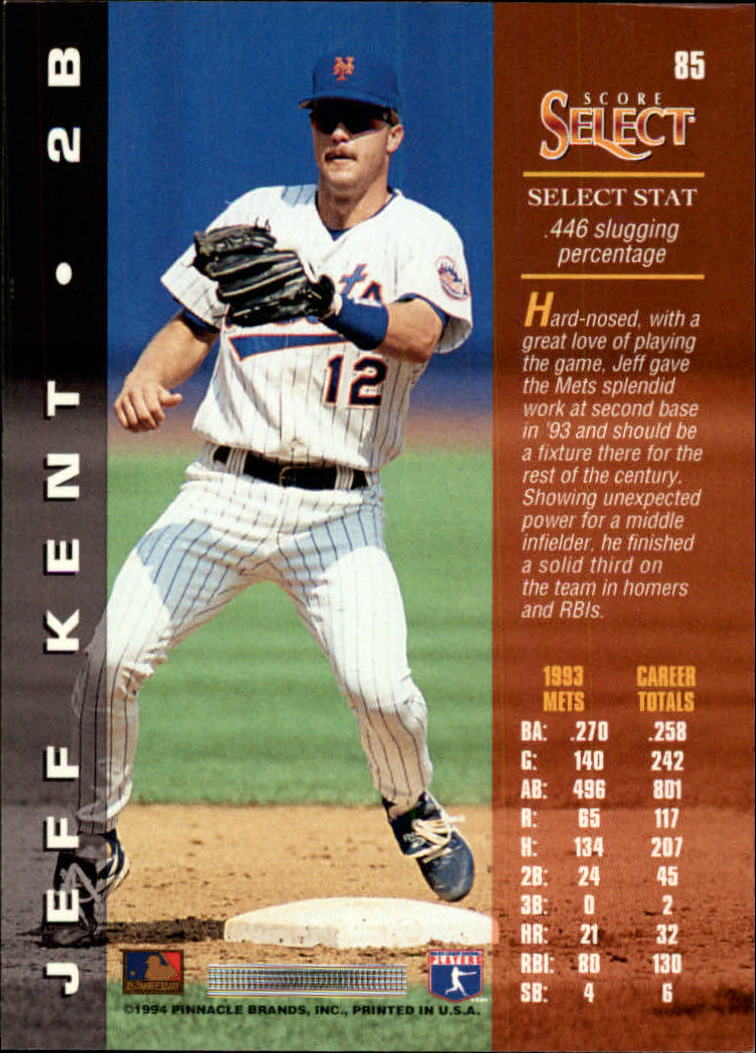 1994 Select #85 Jeff Kent back image
