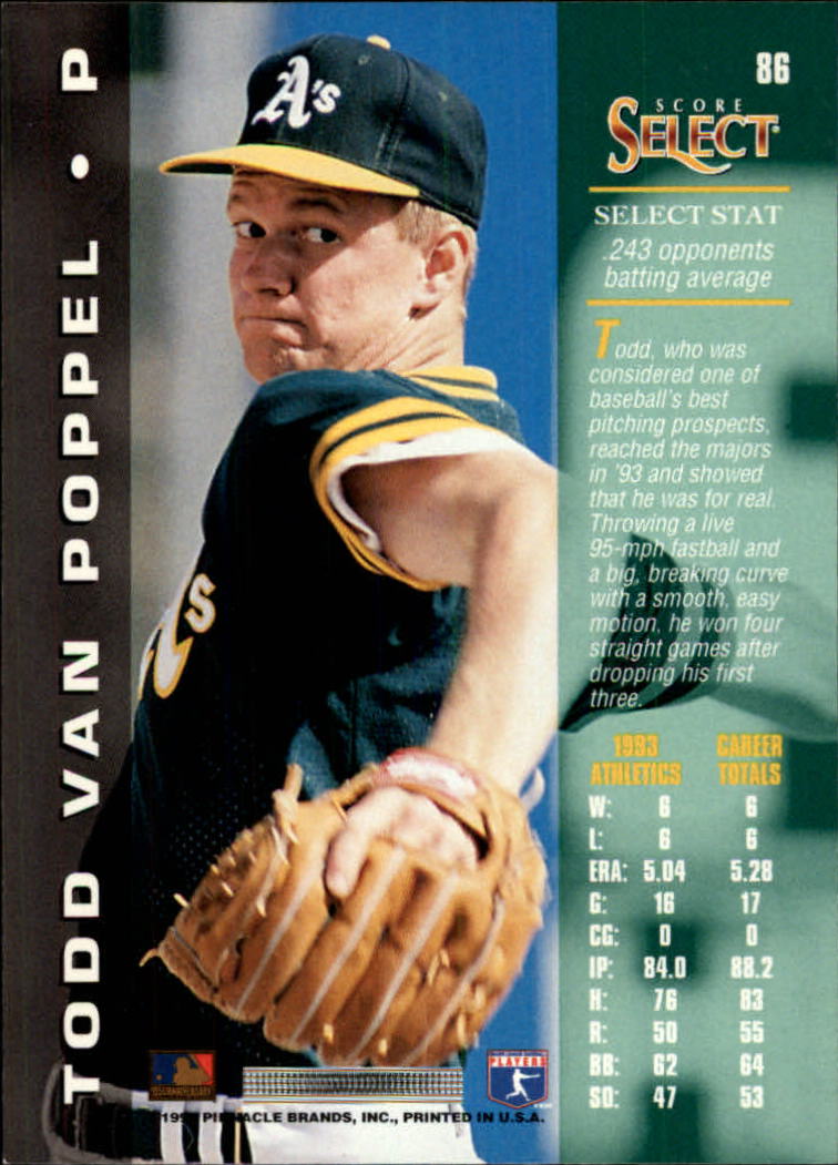 1994 Select #86 Todd Van Poppel back image