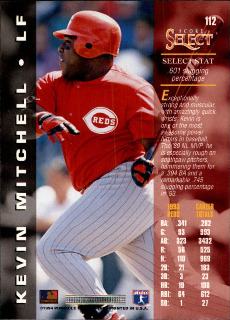1994 Select #112 Kevin Mitchell back image