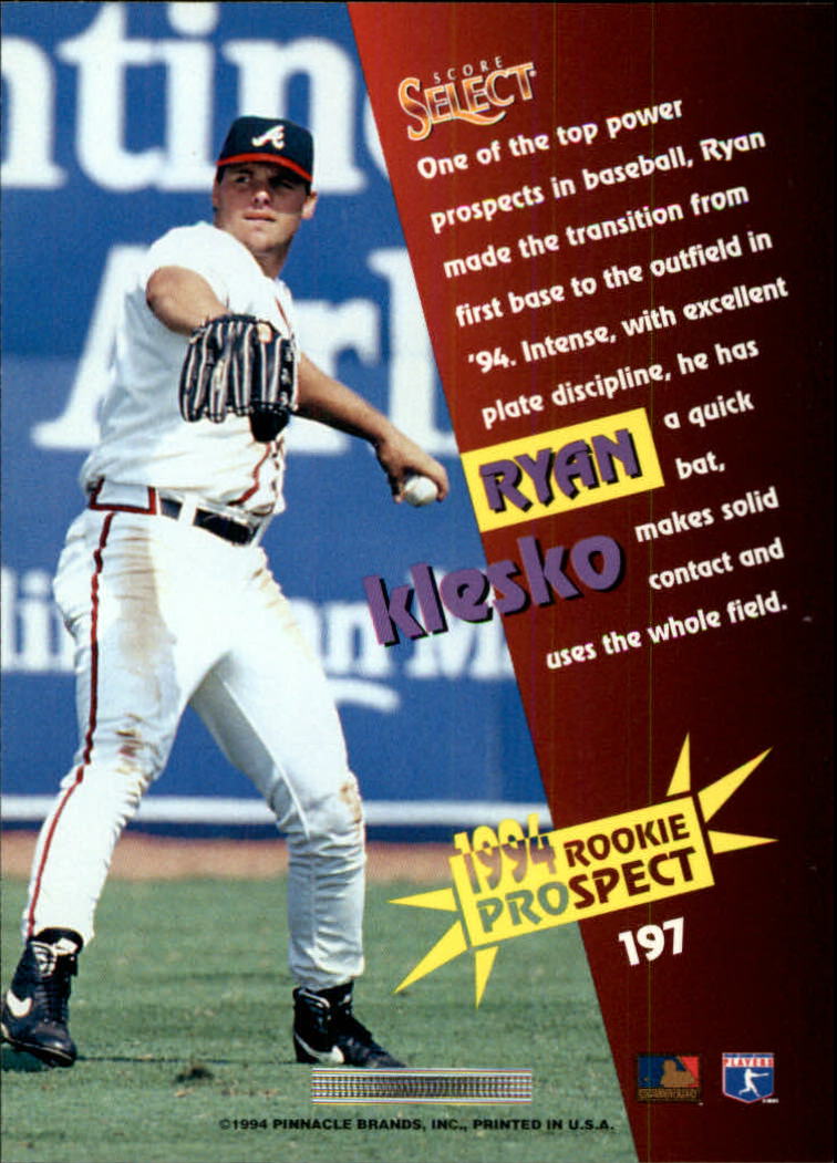 1994 Select #197 Ryan Klesko back image