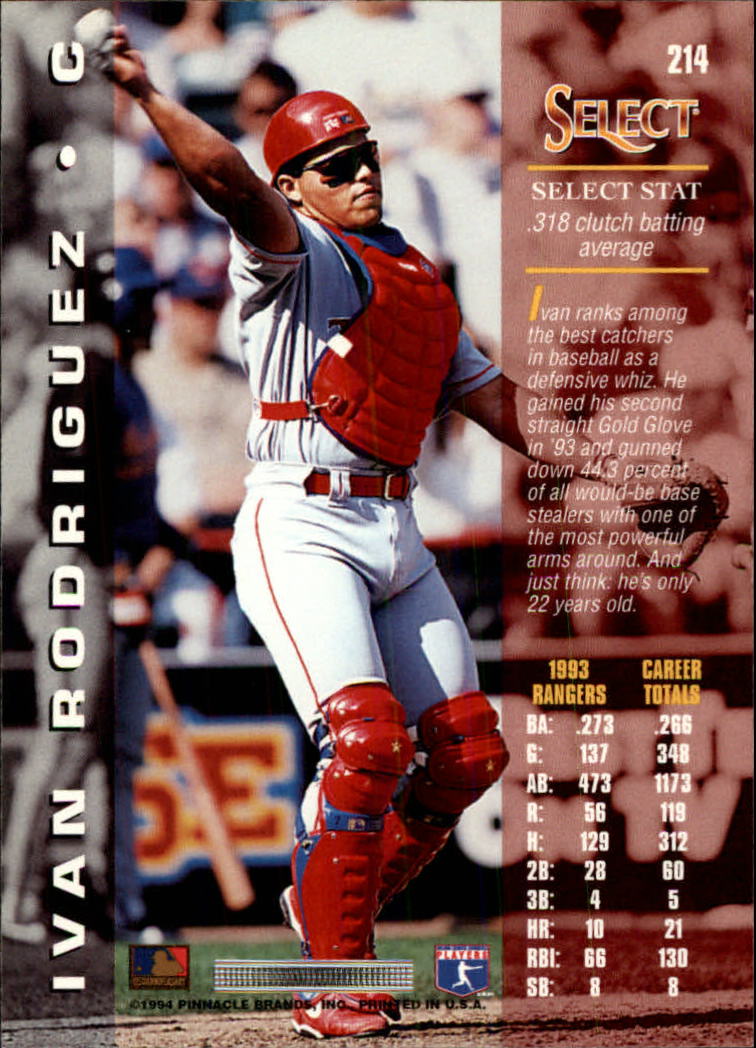 1994 Select #214 Ivan Rodriguez back image