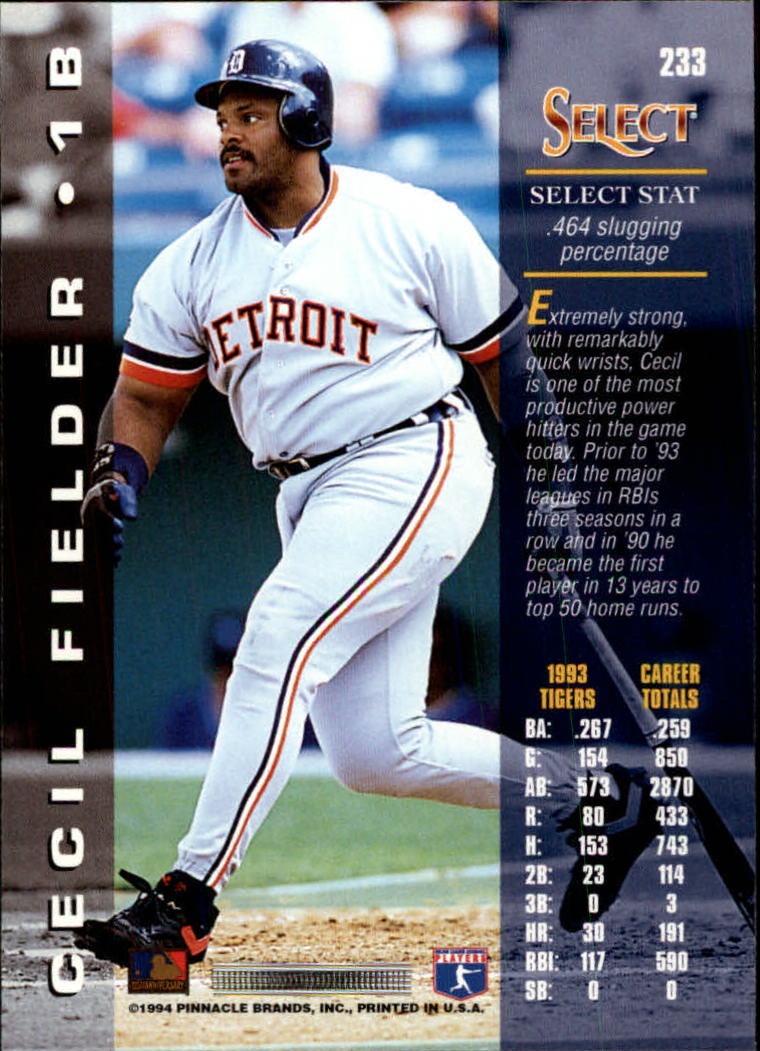 1994 Select #233 Cecil Fielder back image