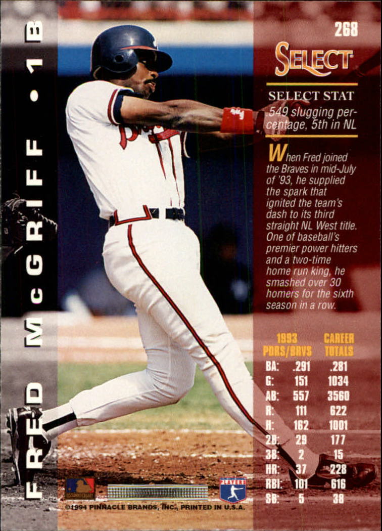 1994 Select #268 Fred McGriff back image