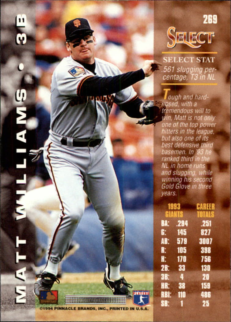 1994 Select #269 Matt Williams back image