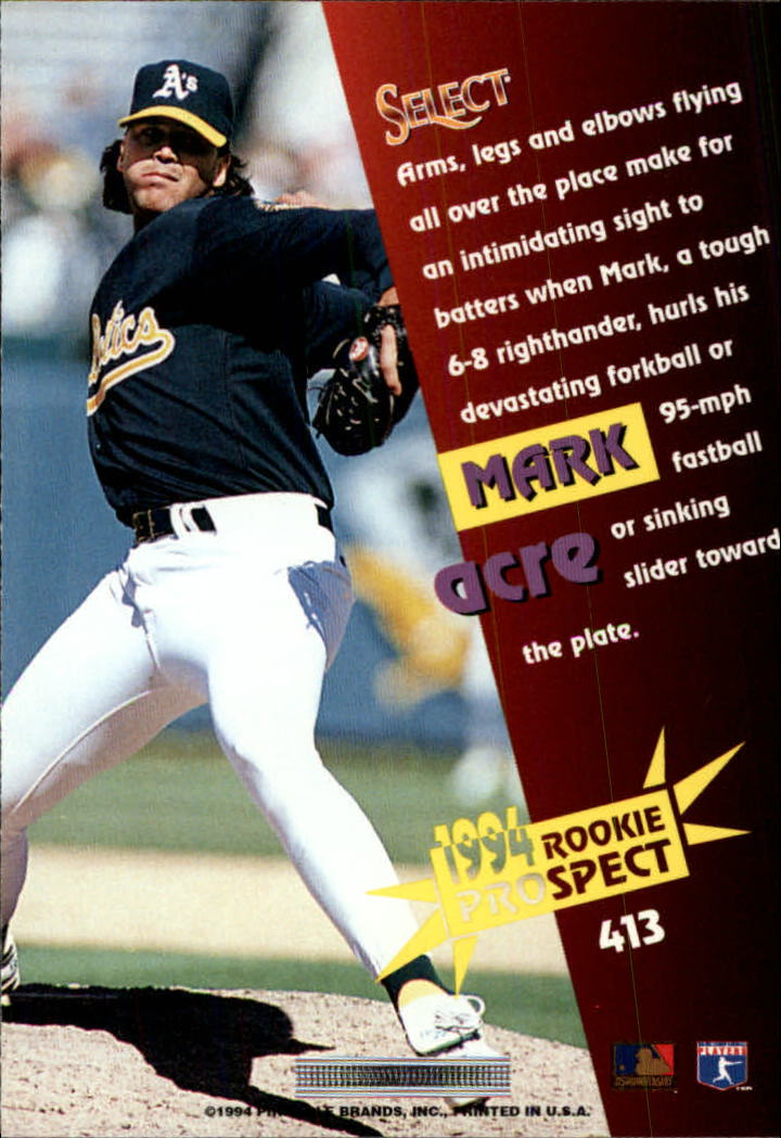 1994 Select #413 Mark Acre RC back image