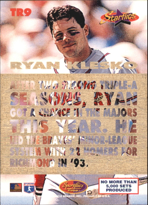 1994 Sportflics Rookie/Traded Rookie Starflics #TR9 Ryan Klesko back image