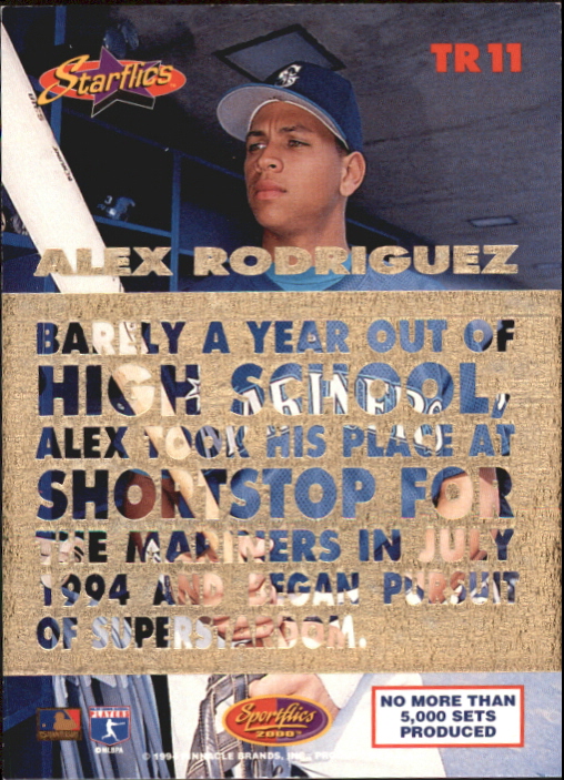 1994 Sportflics Rookie/Traded Rookie Starflics #TR11 Alex Rodriguez back image
