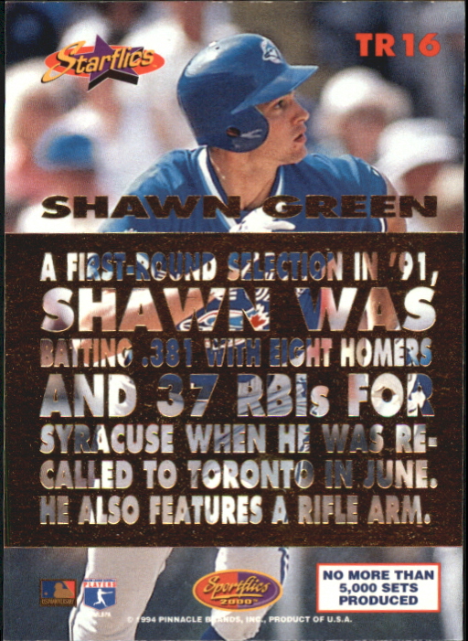 1994 Sportflics Rookie/Traded Rookie Starflics #TR16 Shawn Green back image