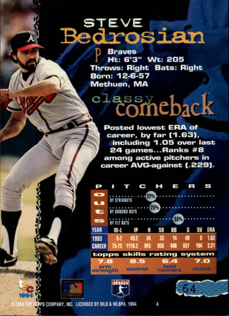 1994 Stadium Club Baseball Part 1 Main Set Card #1-250 - Picture 129 of 501