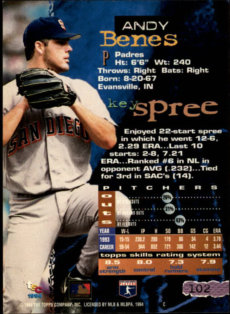 1994 Stadium Club Baseball Part 1 Main Set Card #1-250 - Picture 205 of 501