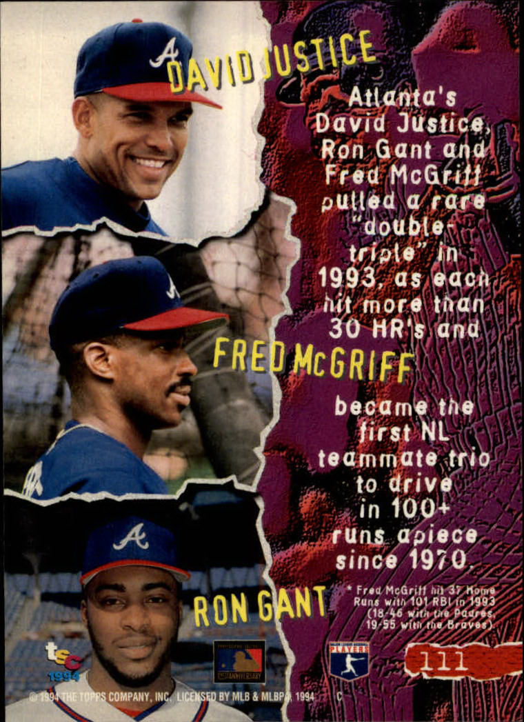 1994 Stadium Club #111 Gant/Justice/McGriff back image