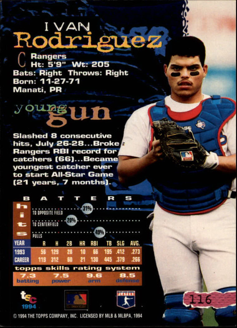 1994 Stadium Club #116 Ivan Rodriguez back image