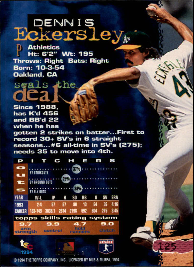 1994 Stadium Club Baseball Part 1 Main Set Card #1-250 - Picture 251 of 501