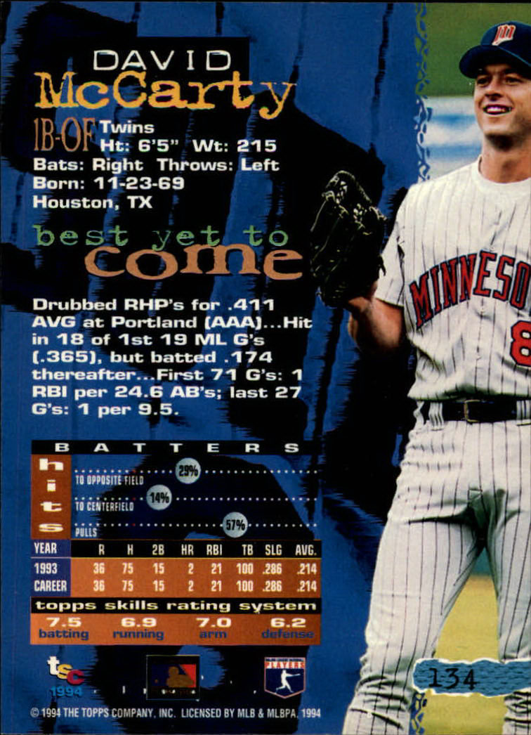 1994 Stadium Club Baseball Part 1 Main Set Card #1-250 - Picture 269 of 501