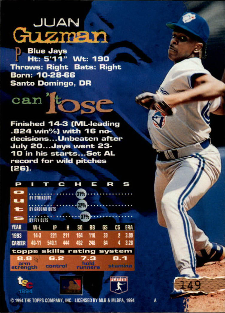 1994 Stadium Club Baseball Part 1 Main Set Card #1-250 - Picture 299 of 501